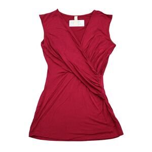 CY USA Dress Womens S Burgundy Sleeveless Wrap Design Above The Knee Length